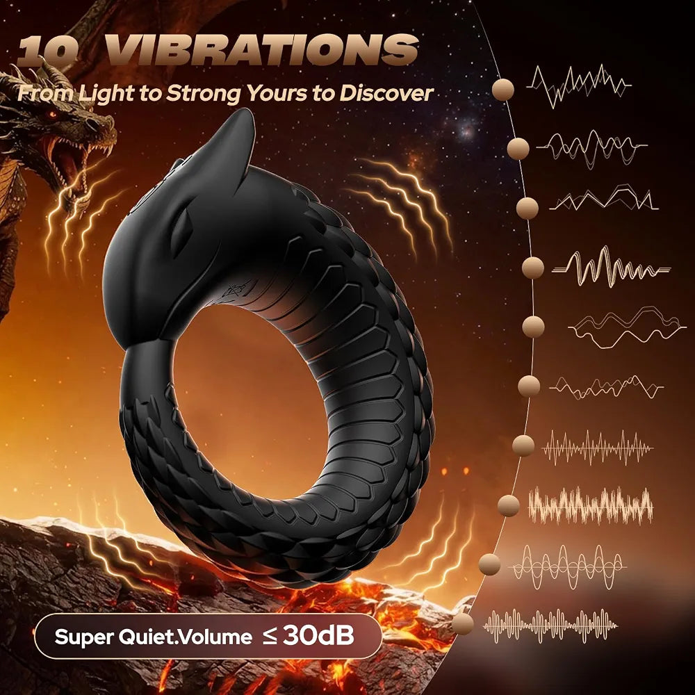 Dragon-Shaped Silicone Vibrating Penis Ring with 10 Vibration Modes for Couples