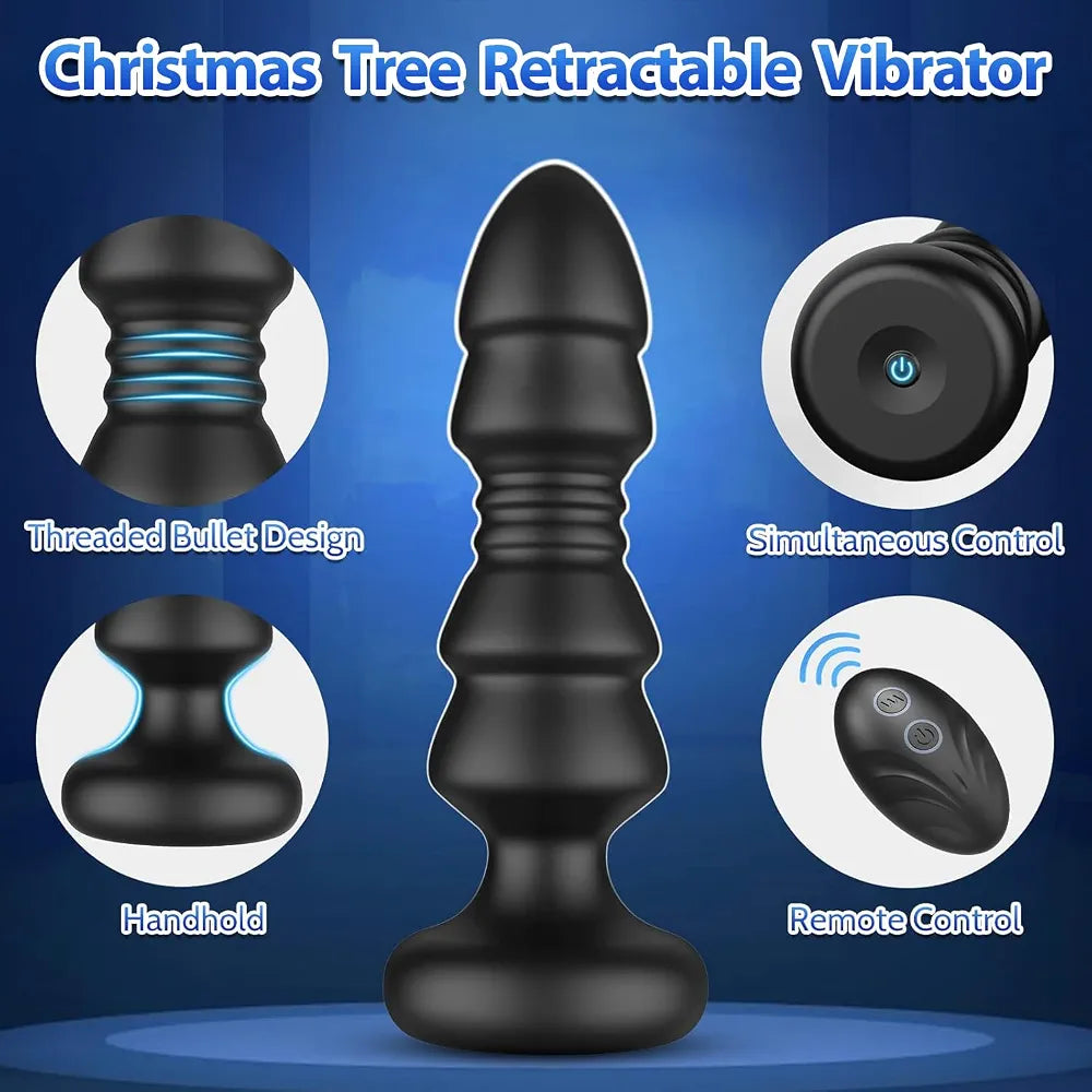 Remote-Controlled Vibrating and Thrusting Prostate Massager and Anal Butt Plug with Beads