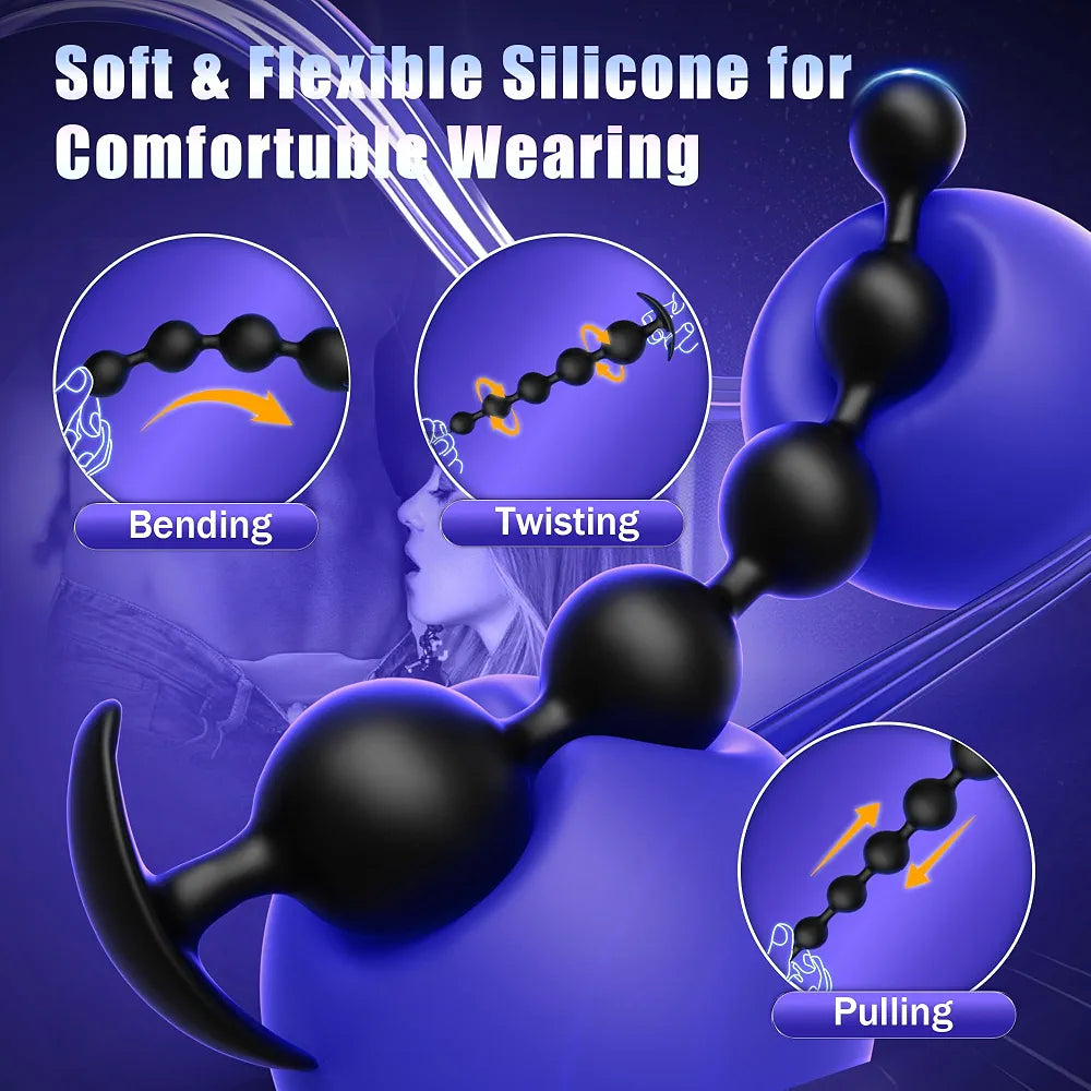 Premium Silicone Gradient Anal Bead Trainer and Prostate Massager - 9.8 Inch Flexible Pleasure Toy