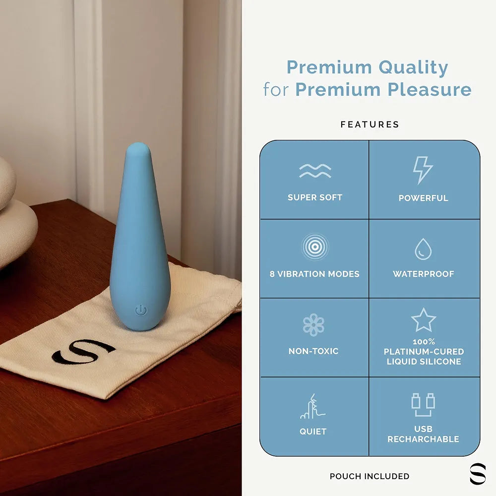 SEDUCTIFY Mini Teardrop Bullet Vibrator - 8-Mode Waterproof Clitoral Stimulator, Platinum Silicone