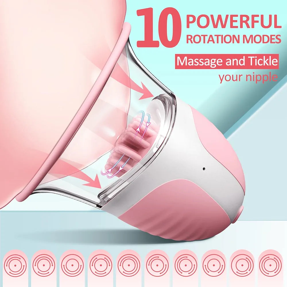 Rechargeable Nipple Stimulator with 10 Vibration Modes and Suction Massage