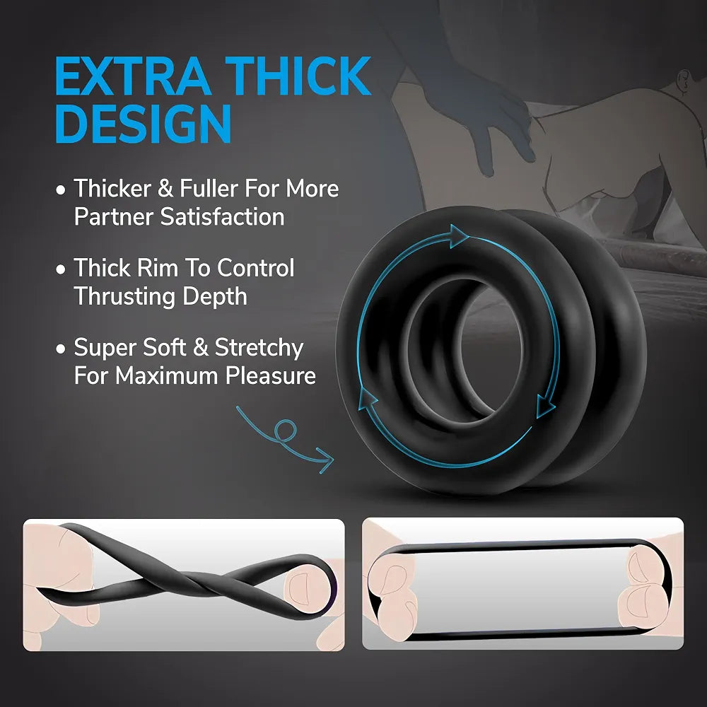Eden Premium Silicone Cock Ring Set - 2 Pack Adjustable Stretchy Erection Rings for Enhanced Performance