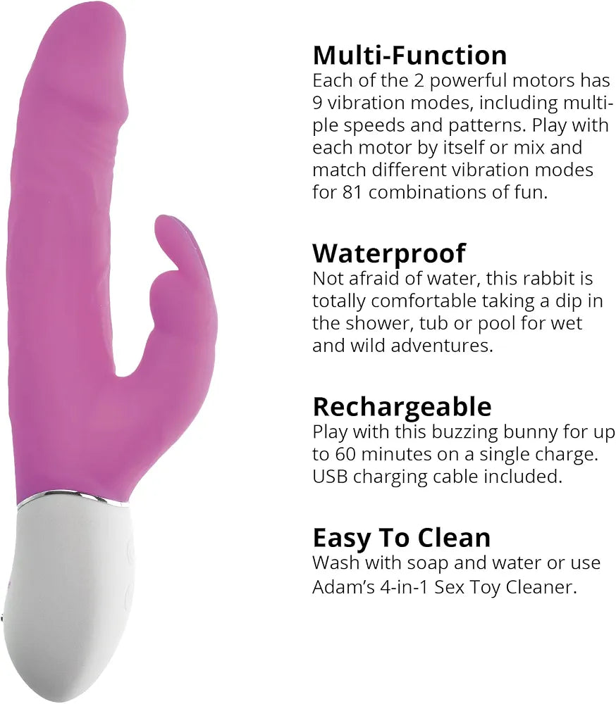 Premium Dual-Action Rechargeable Rabbit Vibrator with Thrusting Dildo and G-Spot Stimulation - 8.5 Inch Pink