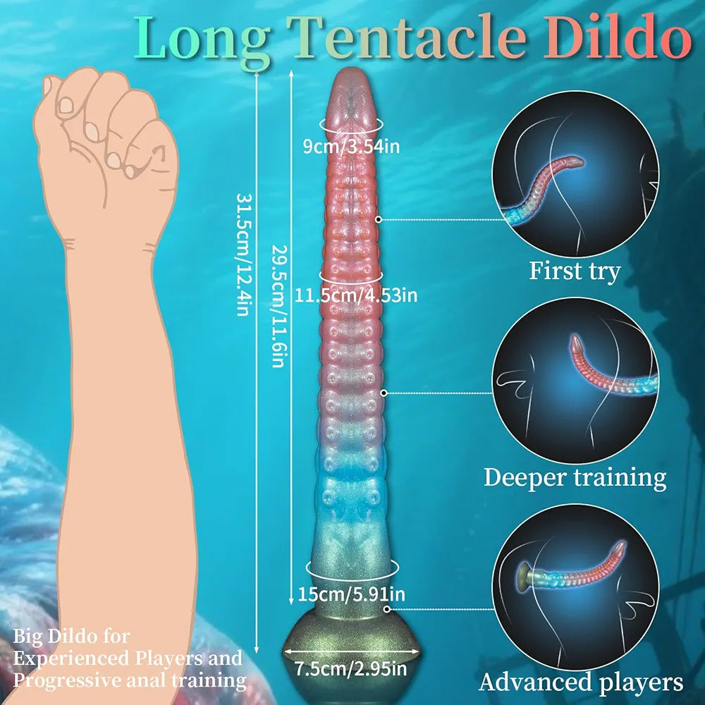 12.2" Fantasy Monster Tentacle Dildo with 10-Speed Remote Control Vibration, Waterproof Silicone Anal and G-Spot Massager for Couples