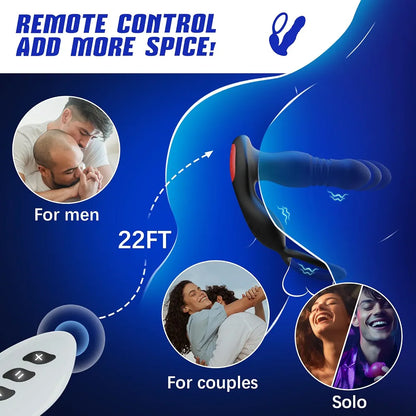 Advanced Remote-Controlled Prostate Massager with Thrusting Vibration and Cock Ring