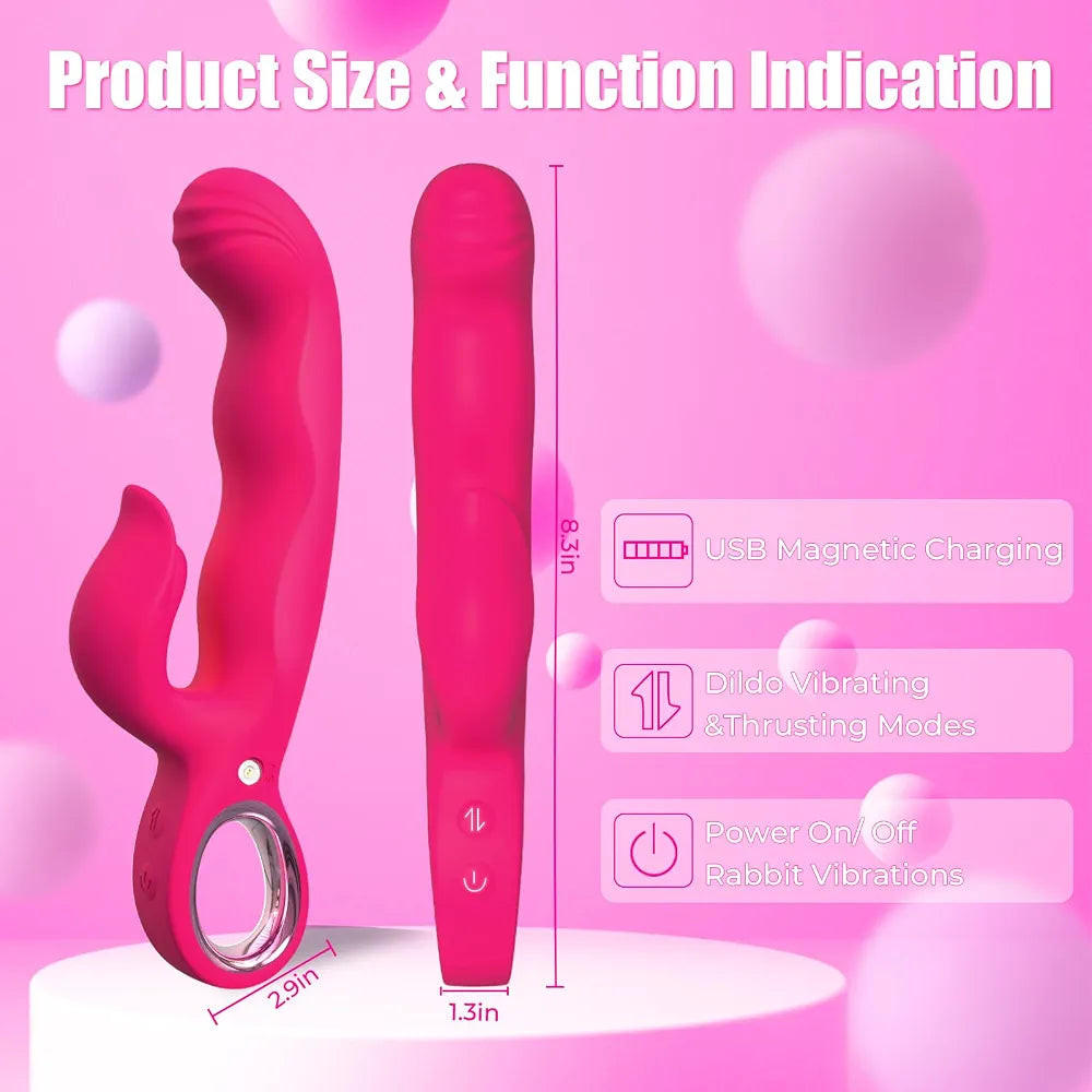 7-Mode Thrusting & Vibrating 3-in-1 G-Spot Dildo & Clitoral Stimulator - 8.3 Inch