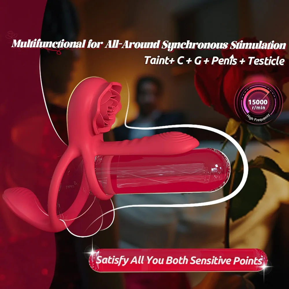Healexcer App-Controlled Vibrating Penis Ring with Rose Clitoral Stimulator