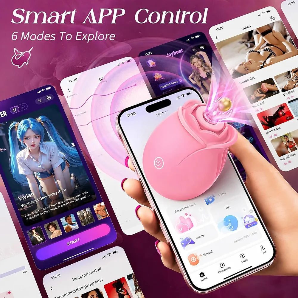 Rose App-Controlled Vibrator: 9-Mode Waterproof Sucking & Clitoral Stimulator for Couples