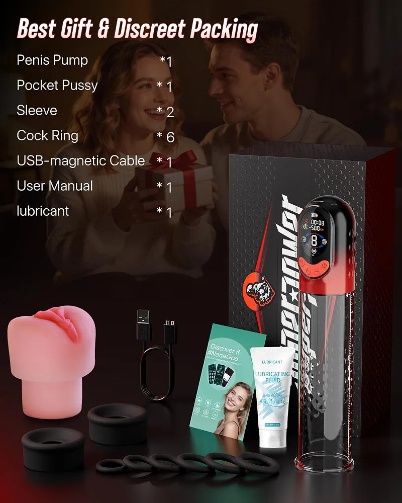 Advanced Electric Penis Pump with App Control and 6 Cock Rings for Male Training and Enhancement