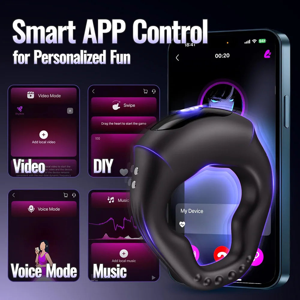 Premium App-Controlled Silicone Vibrating Penis Ring with 10 Vibration Modes for Enhanced Male Performance