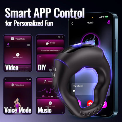 Premium App-Controlled Silicone Vibrating Penis Ring with 10 Vibration Modes for Enhanced Male Performance