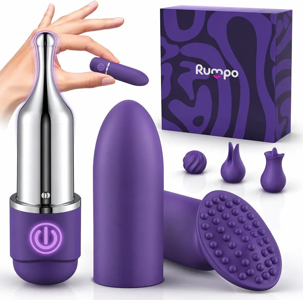 10-Mode Compact Bullet Vibrator Set with 5 Interchangeable Attachments for Targeted Stimulation