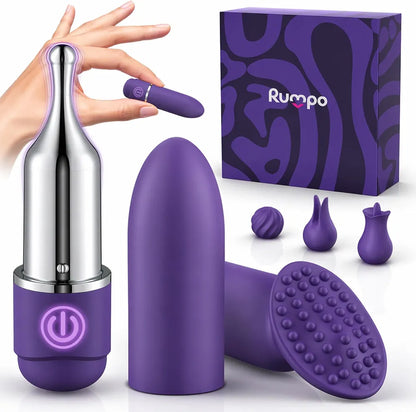 10-Mode Compact Bullet Vibrator Set with 5 Interchangeable Attachments for Targeted Stimulation