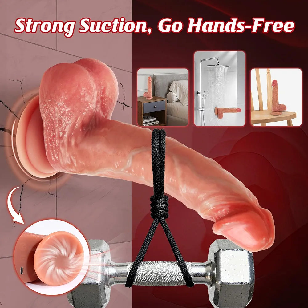 LUKIKI 8.5-Inch Realistic Silicone Thrusting Vibrator with Suction Base