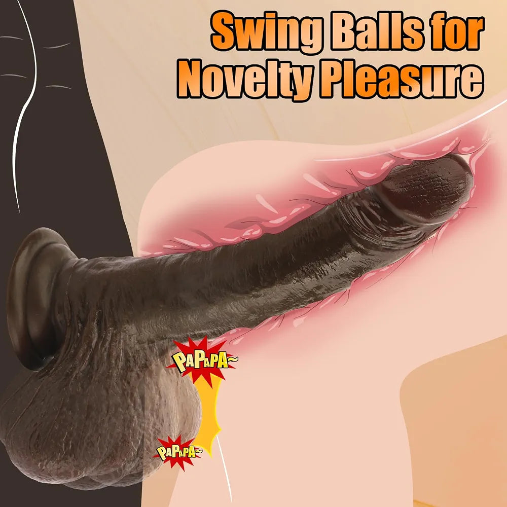 9.05" Realistic Liquid Silicone Dildo with Suction Cup and Swinging Balls