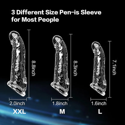 3 Sizes Reusable Penis Sleeve with Cock Ring – Soft Clear Cock Sleeve Penis Extender for Added Length & Girth, Stable Fit that Stays in Place, Sex Toys for Men & Couples