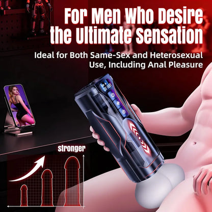 BootyPop Automatic Male Masturbator with 360° Heating, 10 Vibration & 7 Thrusting Modes, Realistic Dual-Channel Stroker with LCD Display