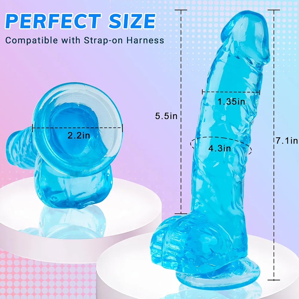 7-Inch Realistic Soft Blue Silicone Dildo with Strong Suction Cup - Waterproof Lifelike Sex Toy for G-Spot and Anal Play