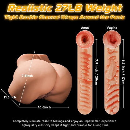 Realistic 27lb Life-Size Female Torso Sex Doll with Soft Skin Texture, Dual-Entry Vagina and Anal Masturbator