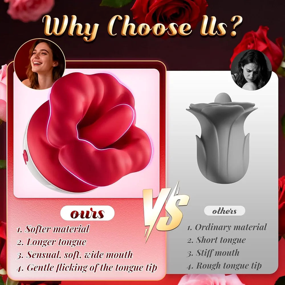 Rose-Shaped Clitoral Vibrator with 10 Licking Modes for Couples