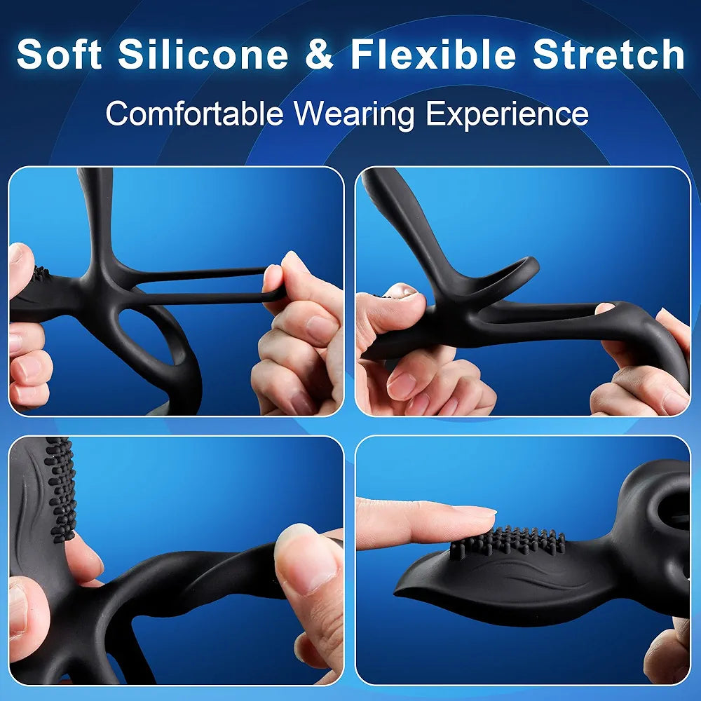 KUSHOR 3-in-1 Couples Vibrating Cock Ring with 10 Modes for Clitoral and Perineal Stimulation