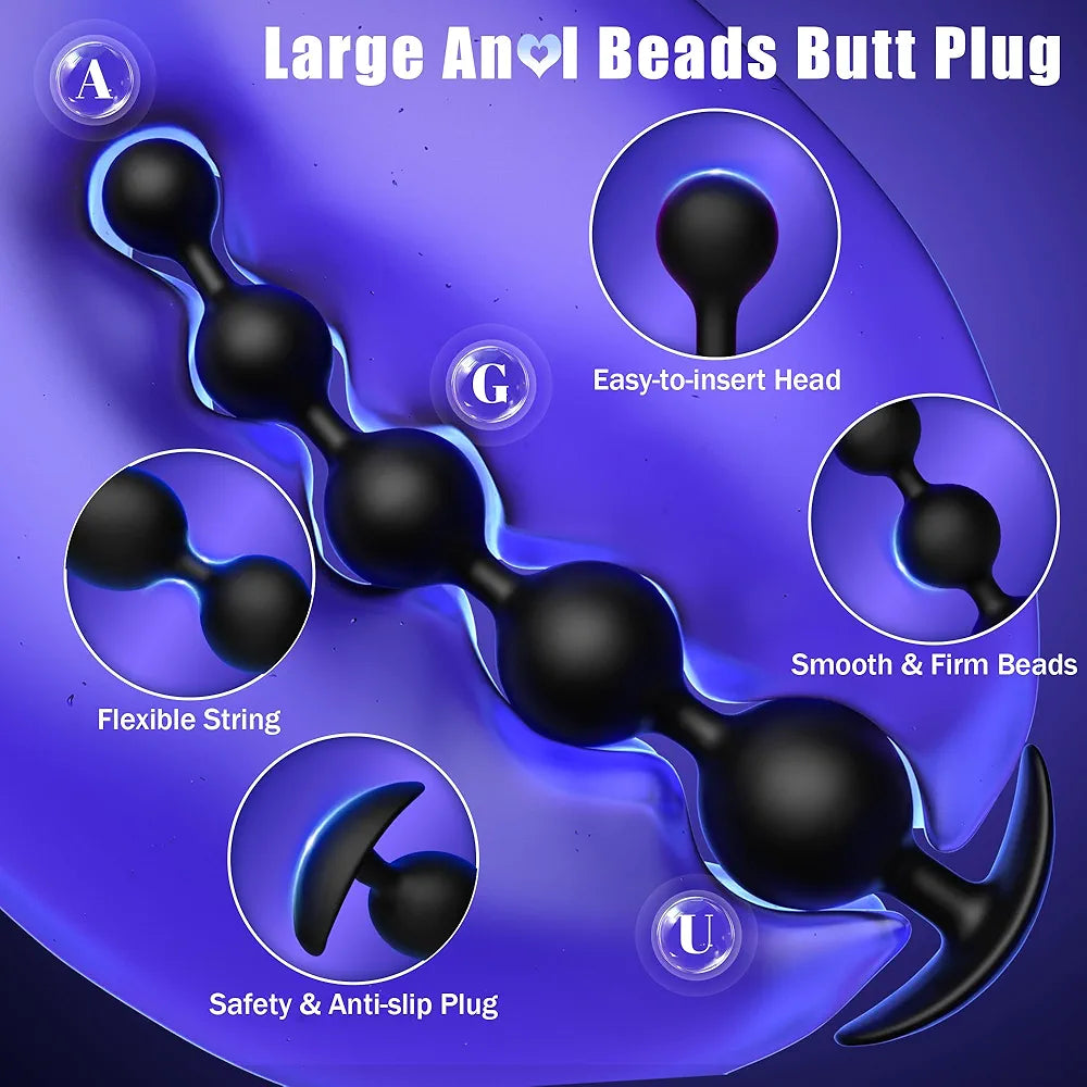 Premium Silicone Gradient Anal Bead Trainer and Prostate Massager - 9.8 Inch Flexible Pleasure Toy