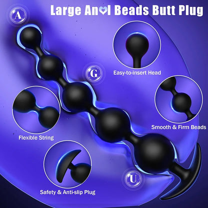 Premium Silicone Gradient Anal Bead Trainer and Prostate Massager - 9.8 Inch Flexible Pleasure Toy
