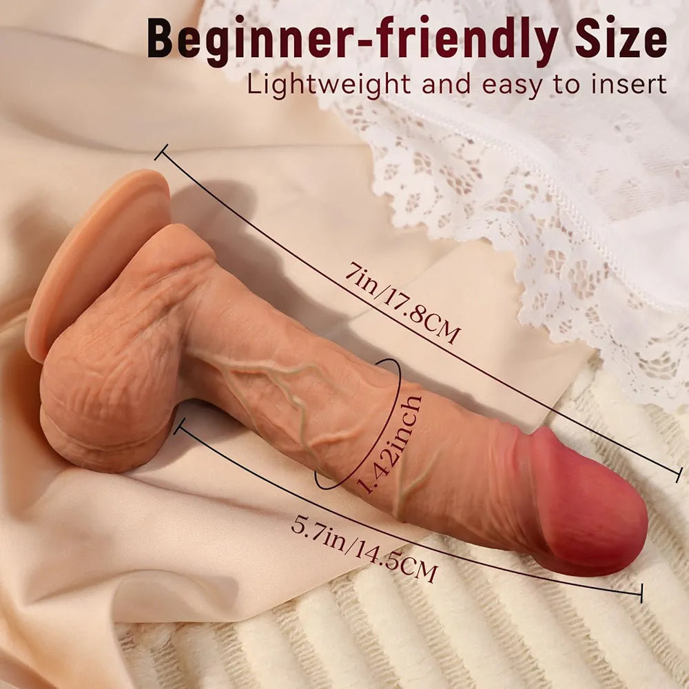 Coocfan 7-Inch Realistic Silicone Dildo with Suction Cup, Soft Lifelike Veiny Texture for G-Spot and Anal Stimulation