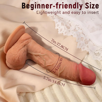 Coocfan 7-Inch Realistic Silicone Dildo with Suction Cup, Soft Lifelike Veiny Texture for G-Spot and Anal Stimulation
