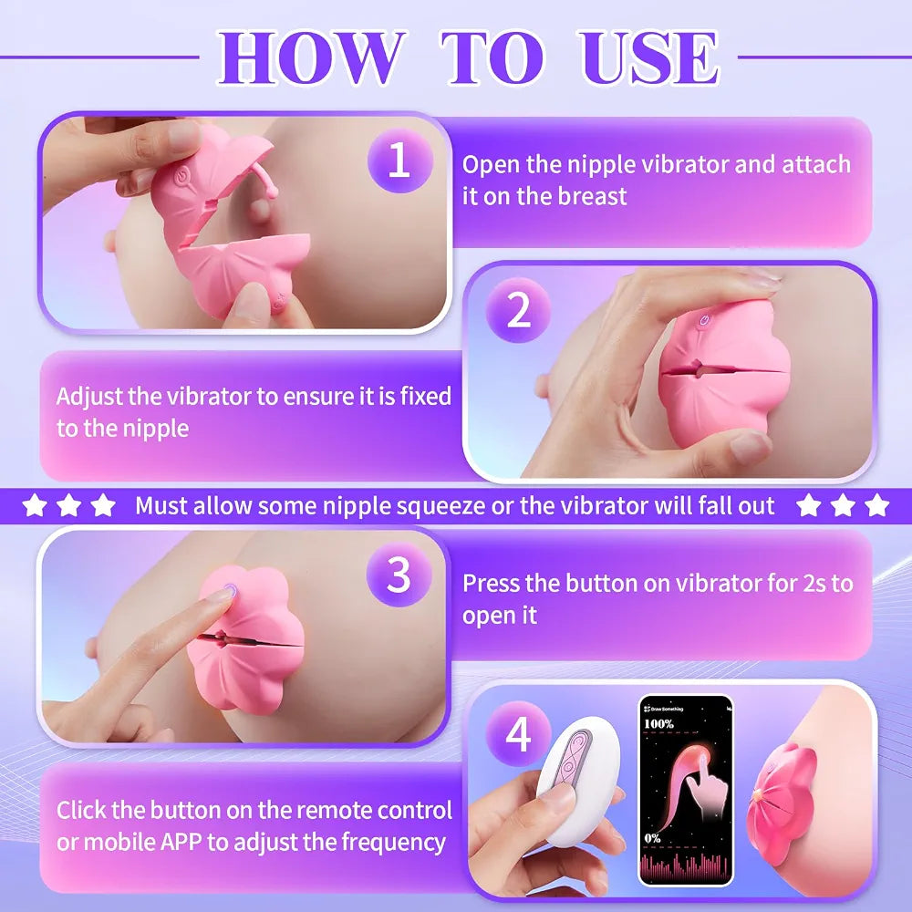 App-Controlled Vibrating Nipple Clamps with 10 Modes for Couples