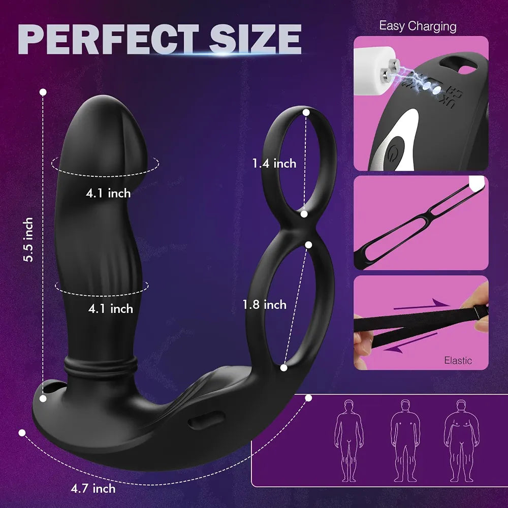 Pro-Thrust Remote & App-Controlled Prostate Massager with Silicone Cock Ring