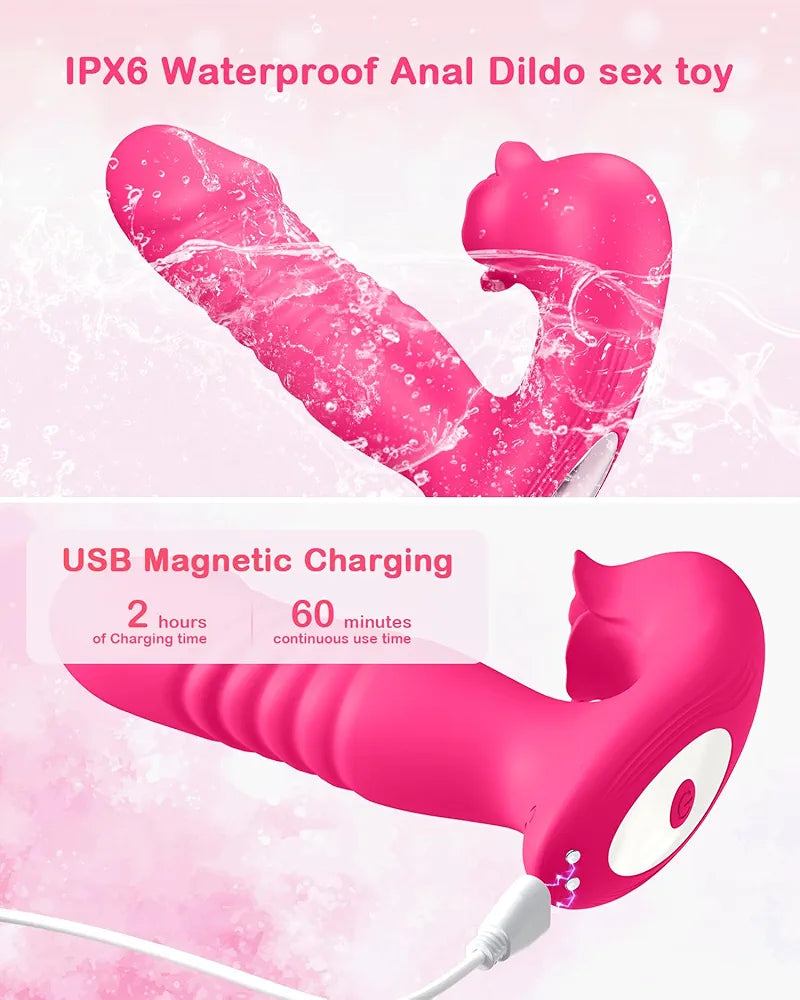 Upgraded Rose-Shaped G-Spot and Clitoral Vibrator with 9 Thrusting and Suction Modes