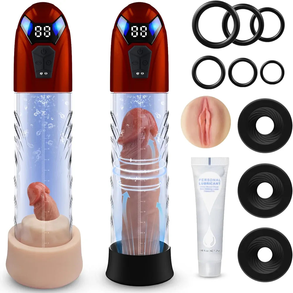 Automatic 2-in-1 Electric Penis Pump Enlarger and Masturbator with 10 Training Modes and Accessories