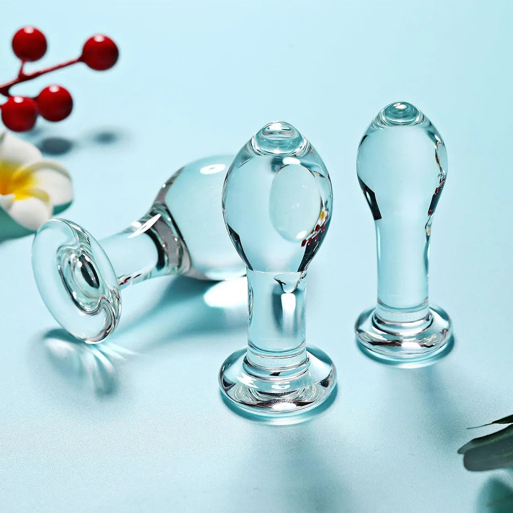 Beginner-Friendly 3-Piece Glass Anal Training Plug Set