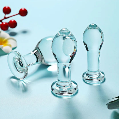 Beginner-Friendly 3-Piece Glass Anal Training Plug Set