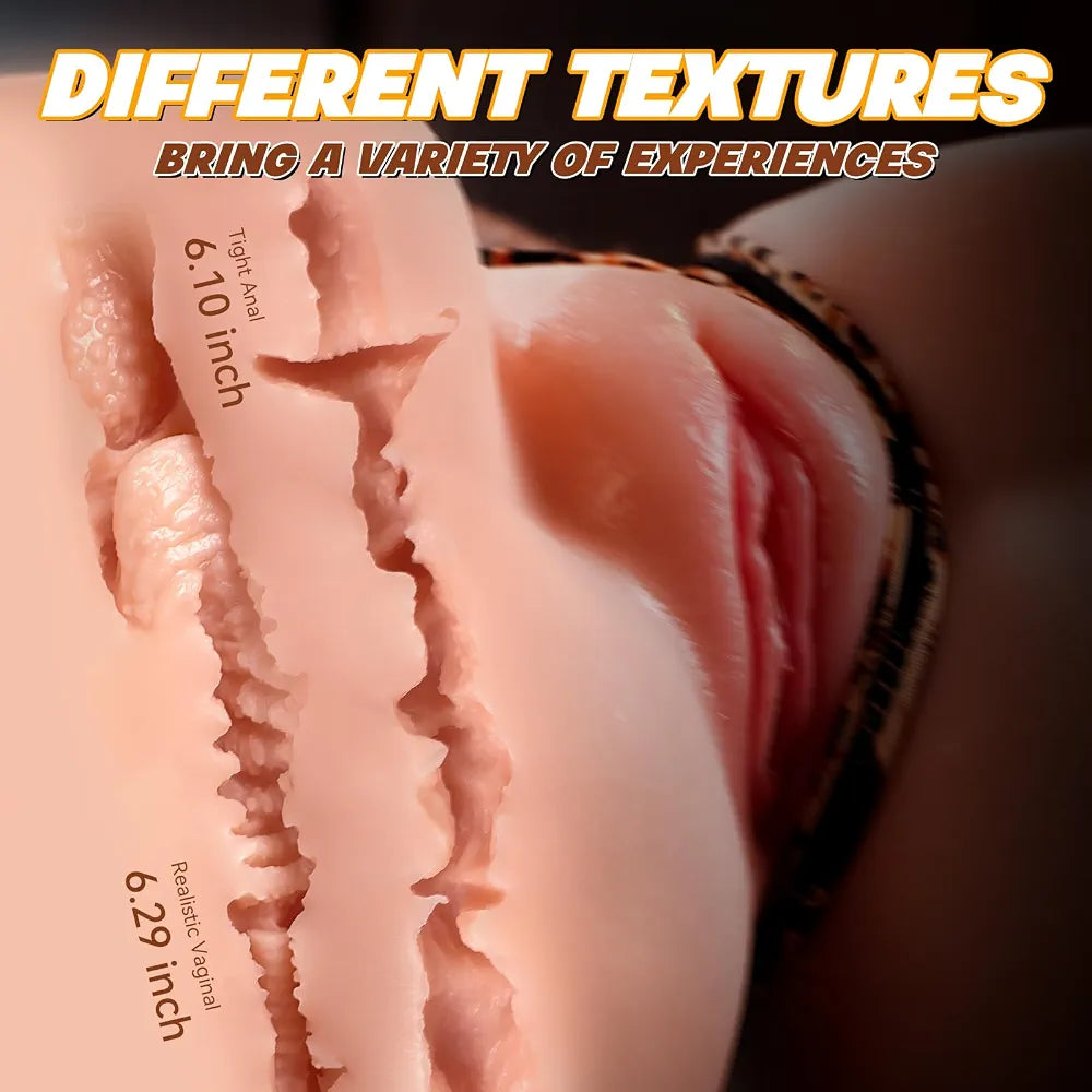 8LB Realistic TPE Male Masturbator with Dual-Channel Vaginal and Anal Texture, Includes Storage Bag and Maintenance Kit
