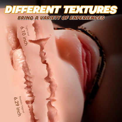 8LB Realistic TPE Male Masturbator with Dual-Channel Vaginal and Anal Texture, Includes Storage Bag and Maintenance Kit