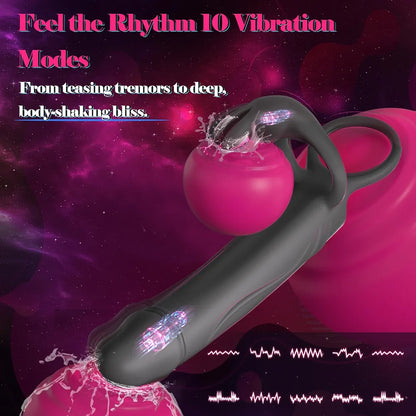 Dual-Action Rabbit Vibrator with Cock Ring and Anal Stimulator for Couples