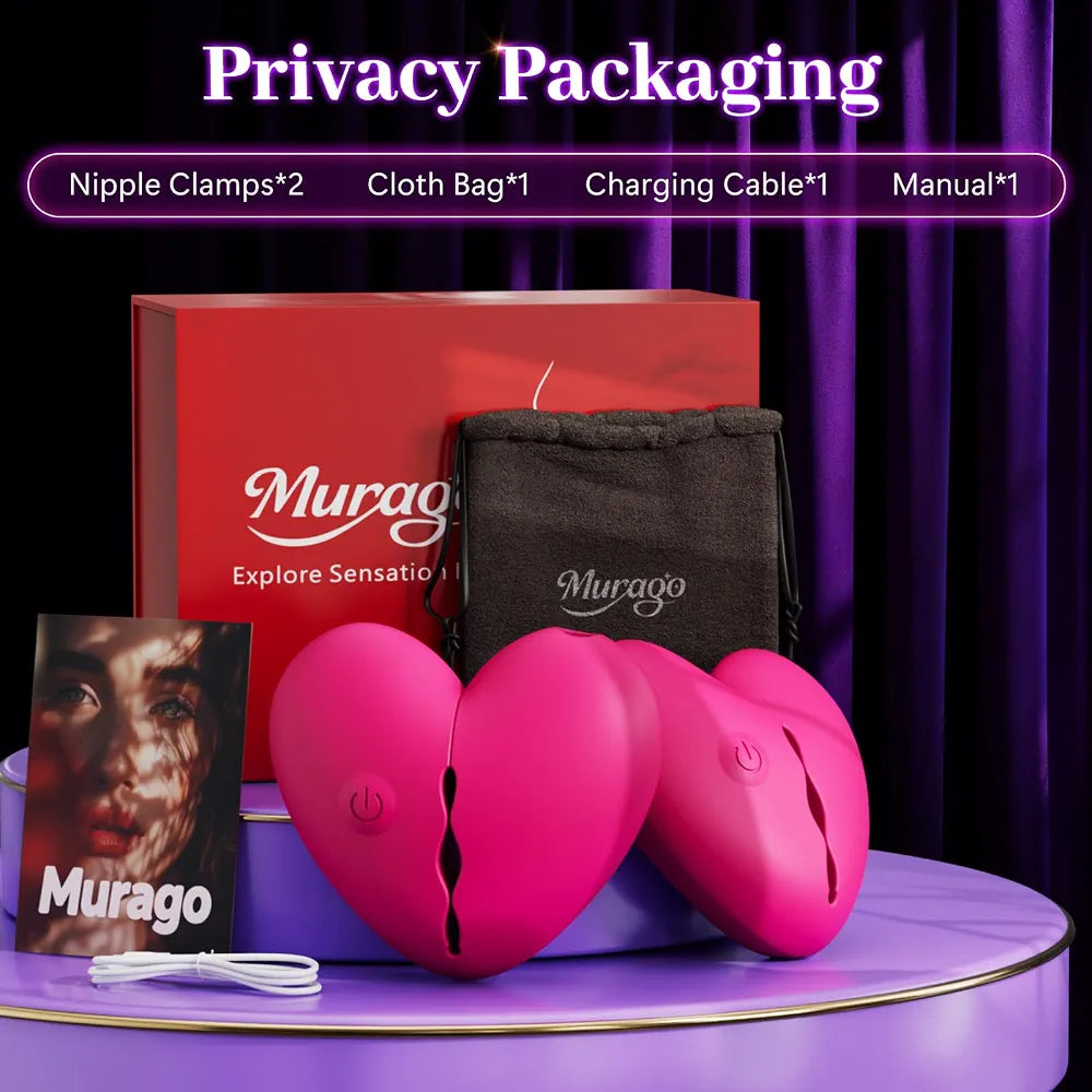 Heart-Shaped App-Controlled Nipple Vibrator and Clamps