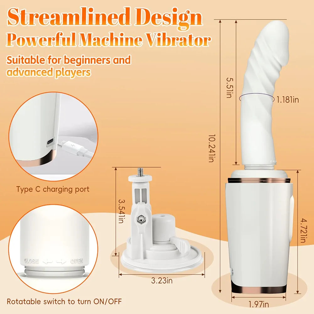 Smart Heating Thrusting Dildo Machine with 7 Vibration Modes and Suction Cup Base for Couples