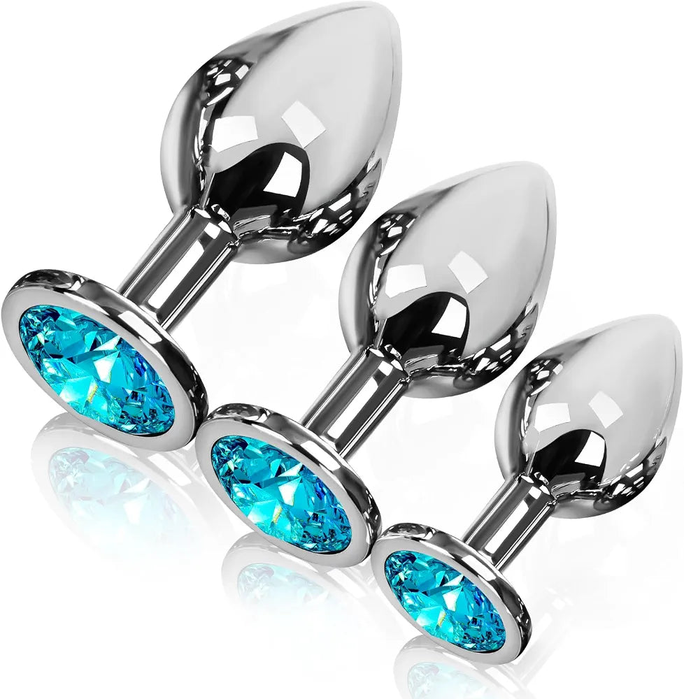 COWINOE 3-Piece Jewel Anal Plug Starter Kit for Beginners - Comfortable Training Set for Men and Women