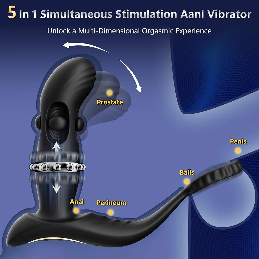 Advanced Remote-Controlled Prostate Massager with 10 Vibration Modes and 6 Silicone Cock Rings