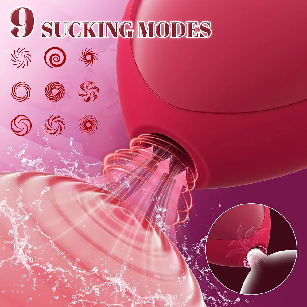 Rose-Shaped Clitoral Suction Vibrator with 9 Intensity Modes, Waterproof Silicone