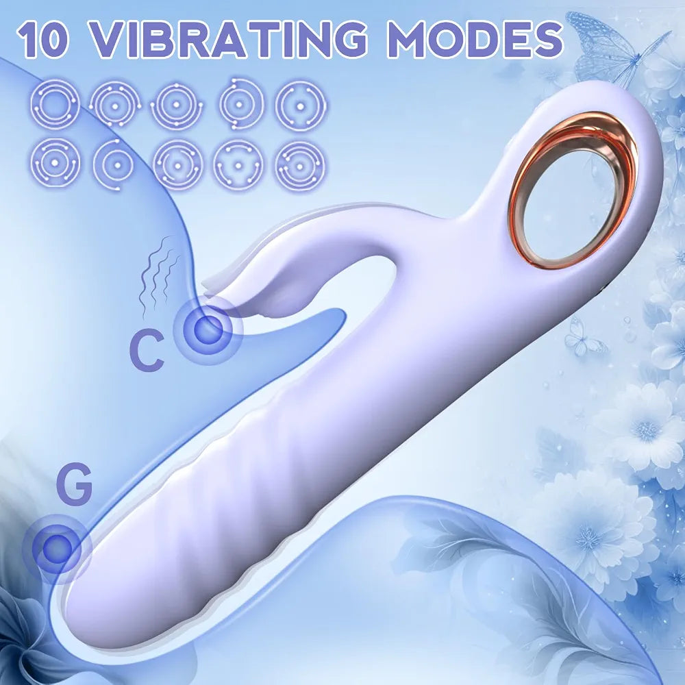Dual-Action Rabbit Thrusting Vibrator with 10 Vibration and 10 Thrust Modes for G-Spot and Clitoral Stimulation