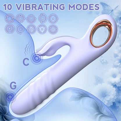 Dual-Action Rabbit Thrusting Vibrator with 10 Vibration and 10 Thrust Modes for G-Spot and Clitoral Stimulation