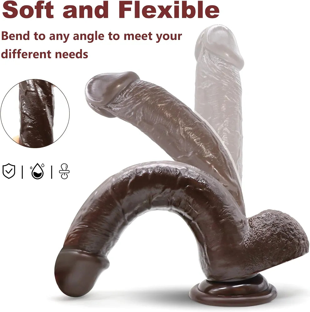 9.25 Inch Realistic Lifelike Black Dildo with Strong Suction Cup for Hands-Free G-Spot and Anal Stimulation
