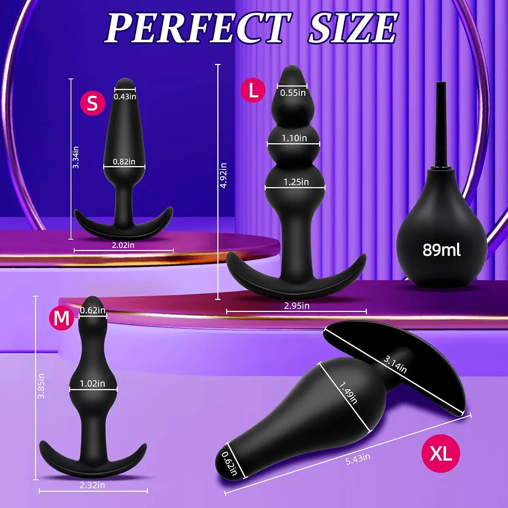 5-Piece Graduated Silicone Anal Training Plug Set for Beginners and Advanced Users