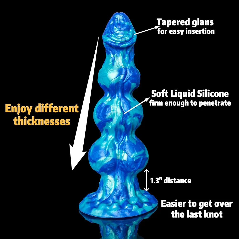 10-Inch Silicone Dragon Knot Fantasy Dildo with Suction Cup and Anal Beads
