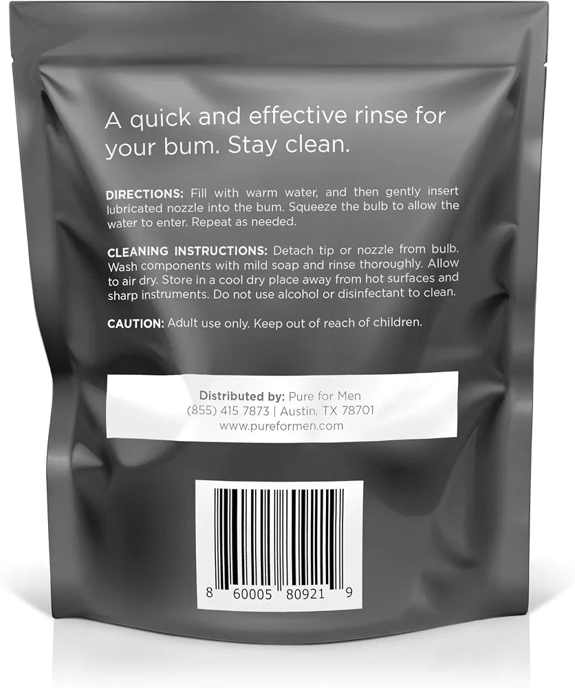 Pure for Men Bum Bulb: 3 oz Reusable Anal Douche and Enema Kit with Detachable Tip