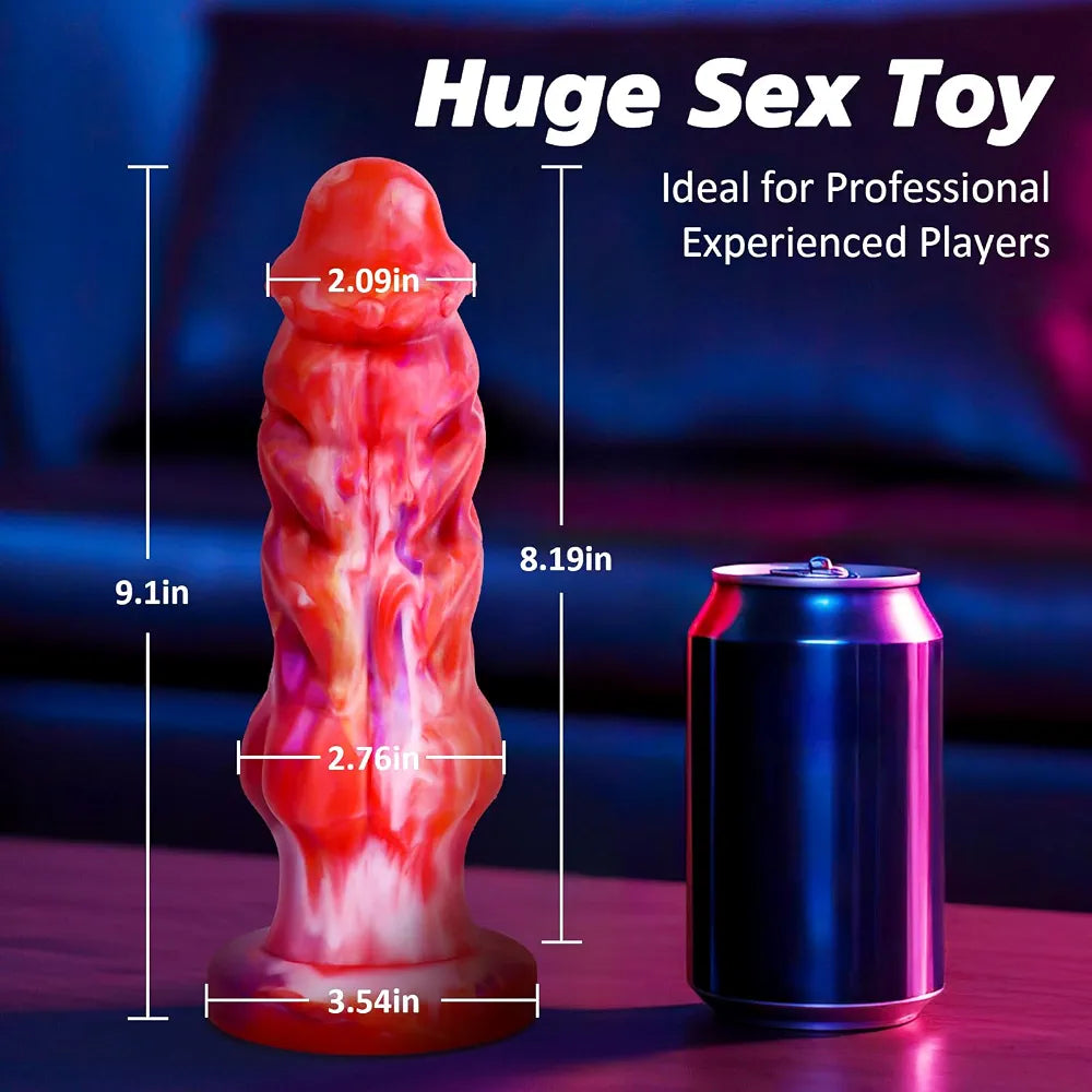 9.1 Inch Realistic Fantasy Dragon Dildo with Suction Cup - Thick Knot Design for G-Spot and Anal Stimulation